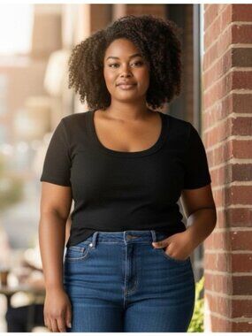 Madewell (Re)generative Cotton Rib Scoop Neck T-Shirt Black Size XXS